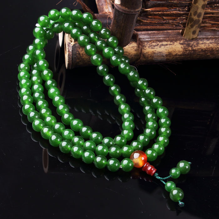 A41004台湾碧绿菠菜绿手链男女珠串设计款男女佛珠手串