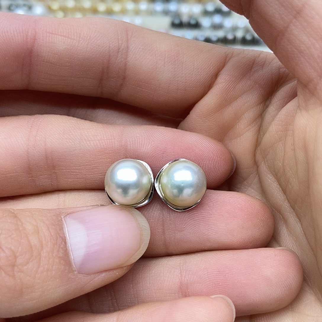 海水珍珠银S925镶嵌耳饰