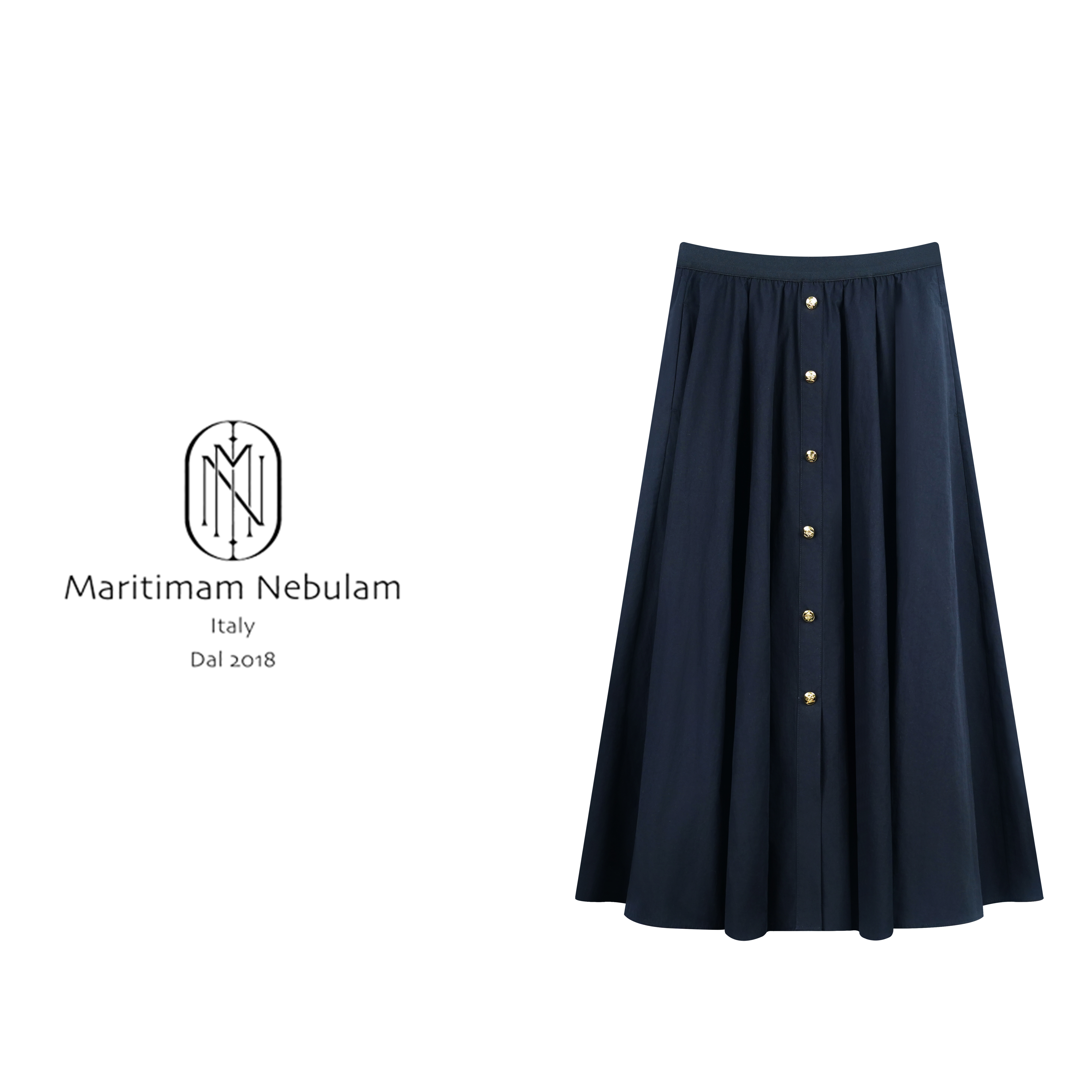 Maritimam Nebulam【素棉伞裙】单排扣松紧高腰百搭黑色伞裙QZ227