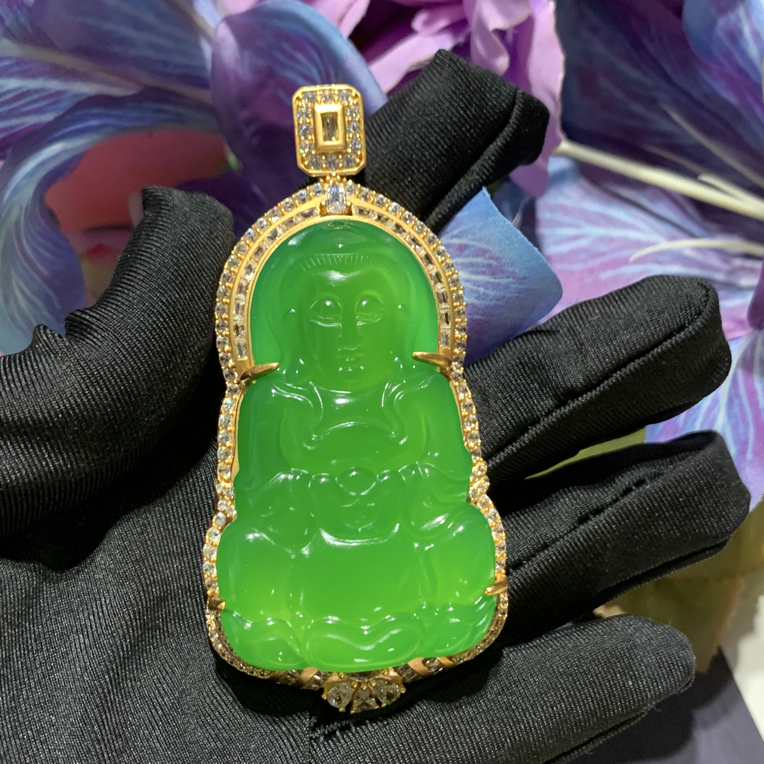 天然A货冰透臻品保真镶嵌款精品绿大观音【赠链+高货绳】