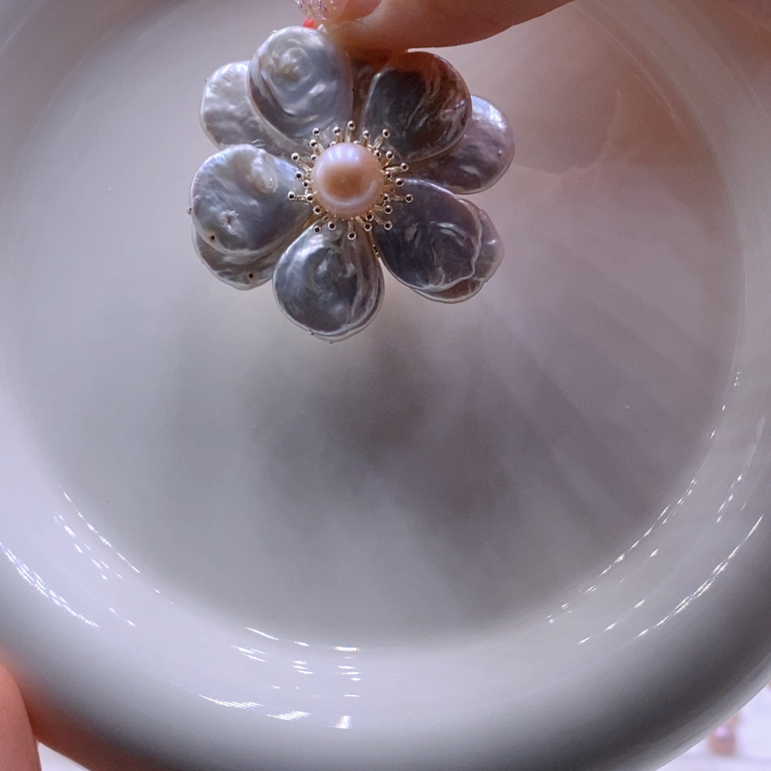 淡水珍珠银S925镶嵌耳饰胸针