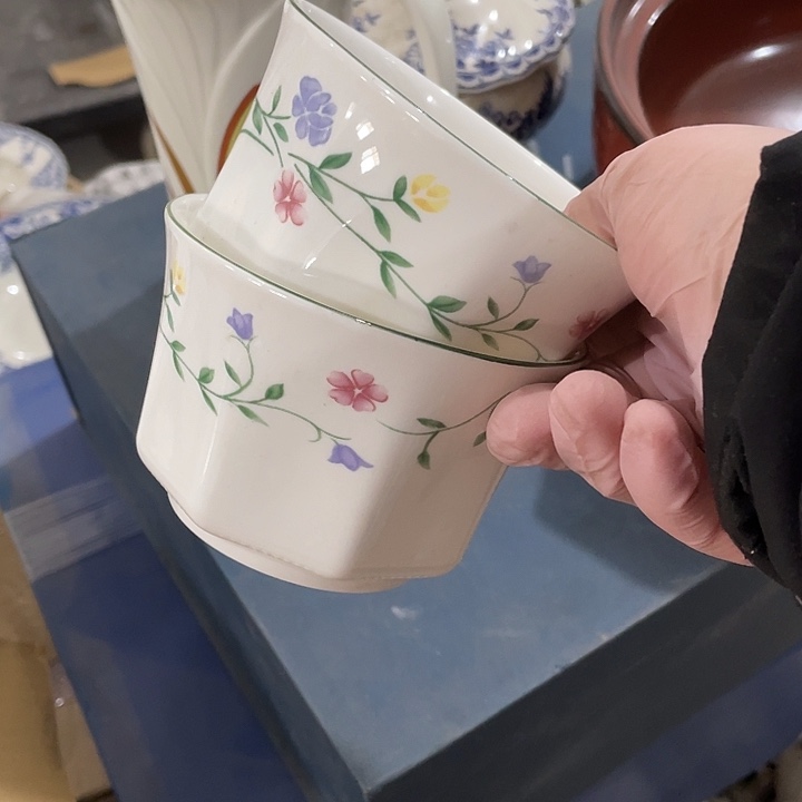 瓷片小碎花糖水缸一对 口径11