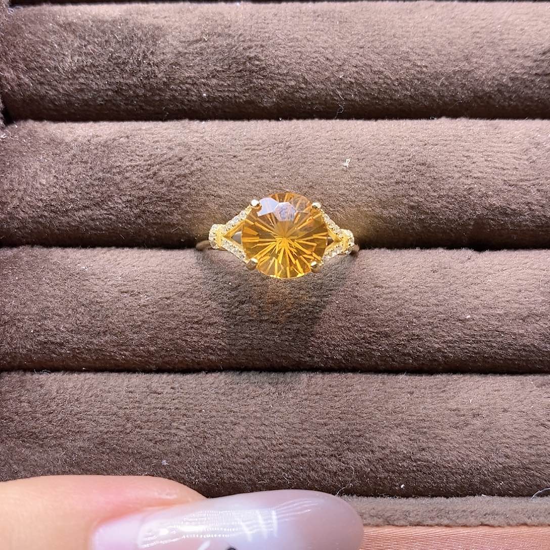 菜***心银S925镶嵌戒指水晶纯天然无优化黄水晶Q