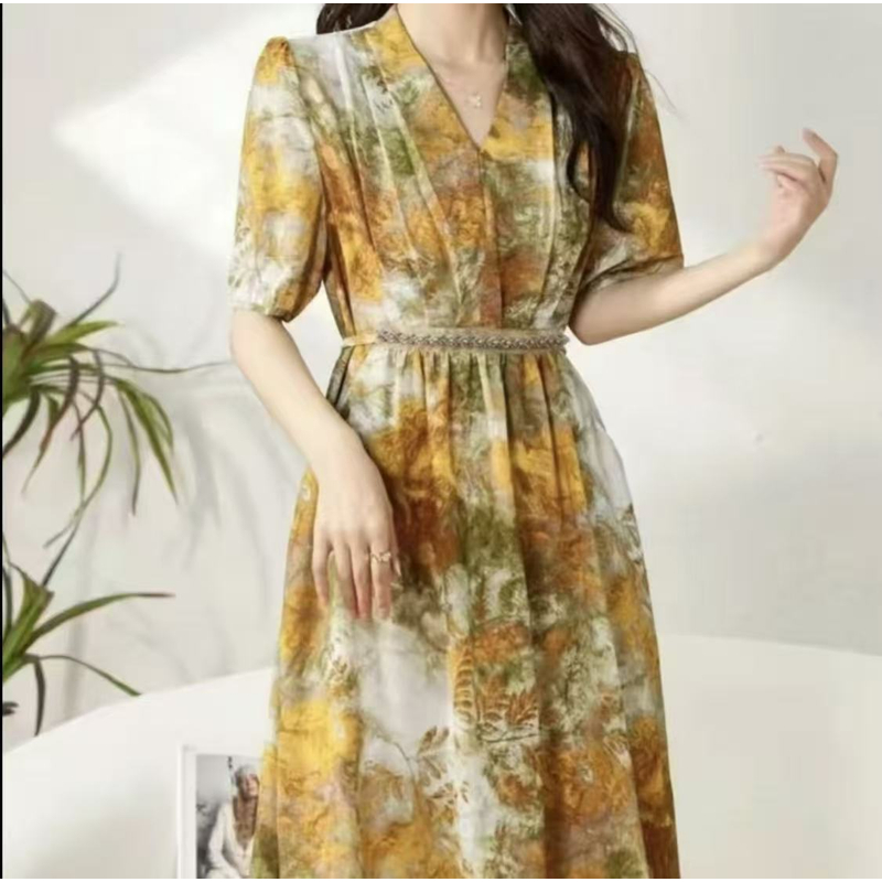 秋意 夏季时尚轻奢亲肤透气中长款连衣裙