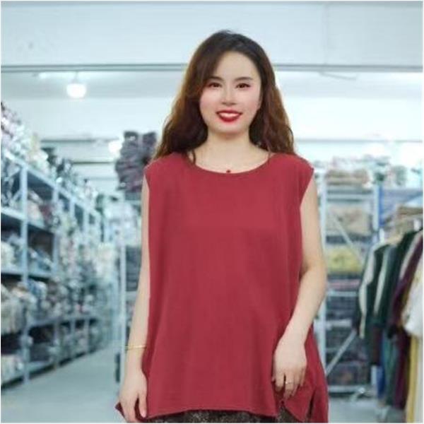 花璟麻社与麻原创设计款简约纯色圆领背心上衣（衣长66胸围136）