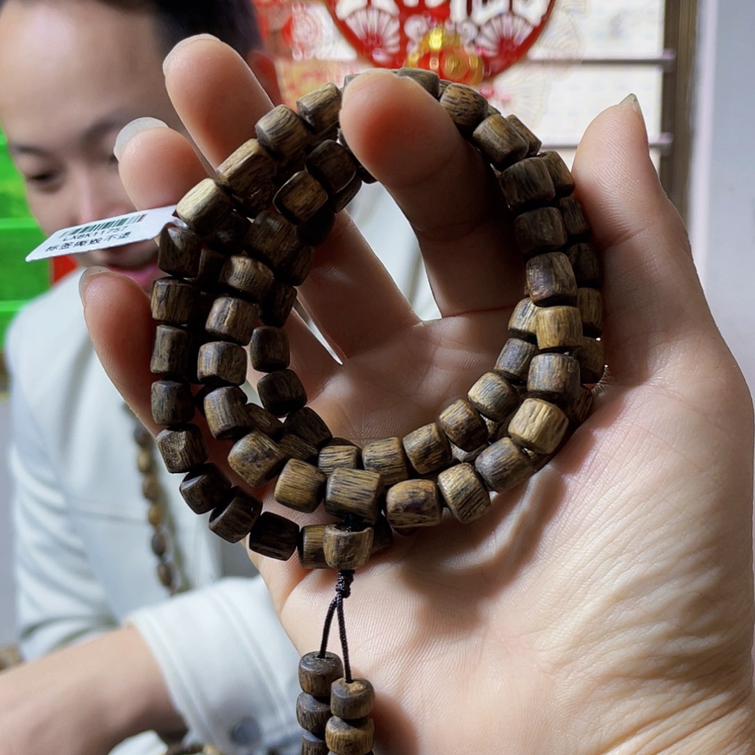 沉香手串海南老白棋桶珠长串0.8/27克多样性发一