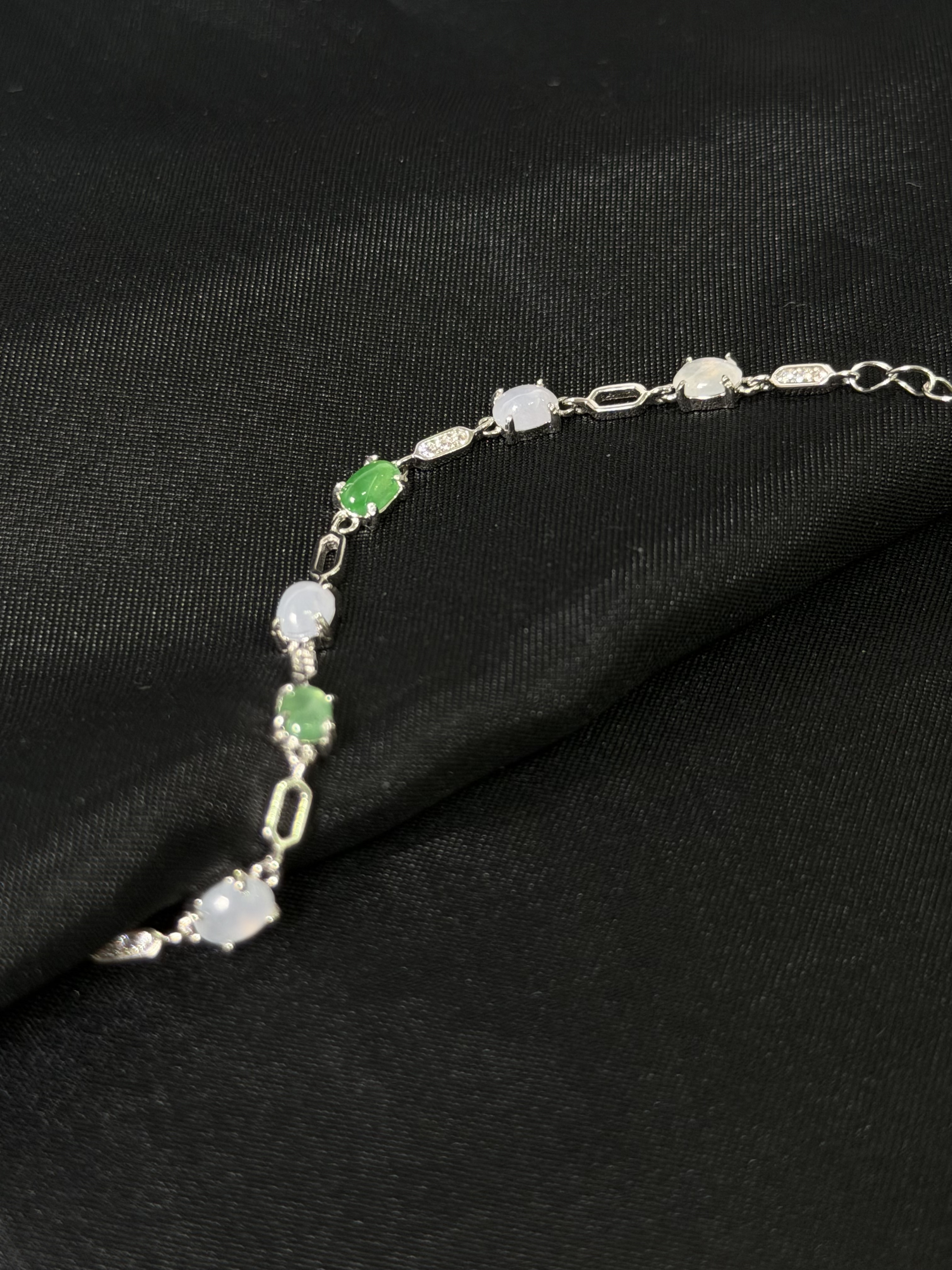 【缅甸A货翡翠】通体925银镶缅甸翡翠手链镶嵌轻奢镶嵌