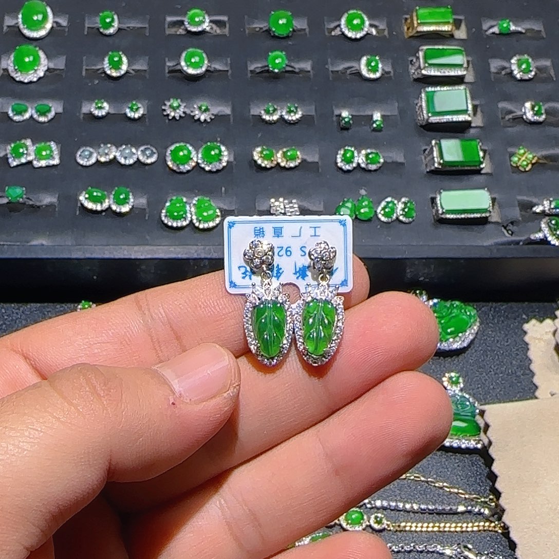 翡翠银S925镶嵌耳饰