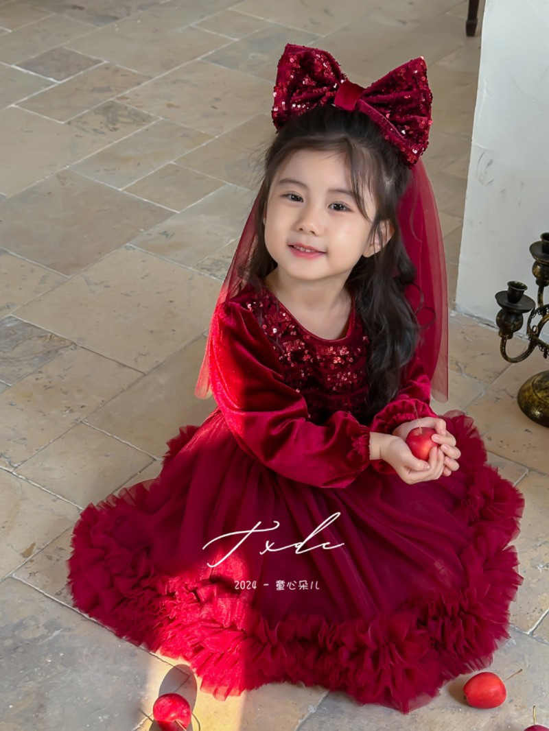 童心朵儿清仓2024冬加绒小红裙礼服裙生日裙年服裙