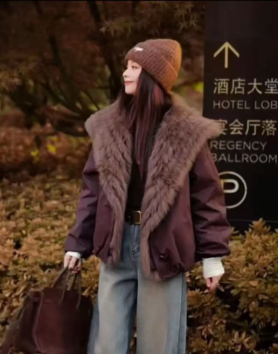 2025新款爆款狐狸毛领鹅绒内胆派克服皮草外套