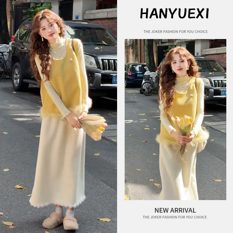 秋冬超火一整套女装2025新款韩版时尚打底衫无袖马甲半身裙三件套