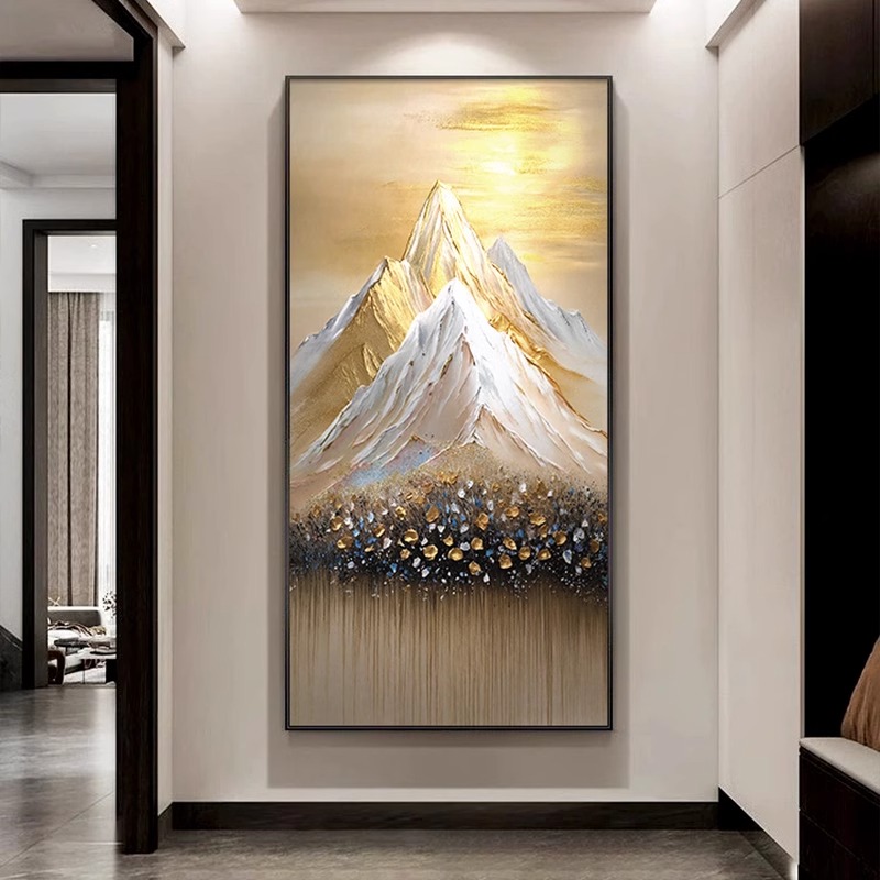 日照金山大芬村油画轻奢高级玄关装饰画手绘竖款走廊过道肌理挂画