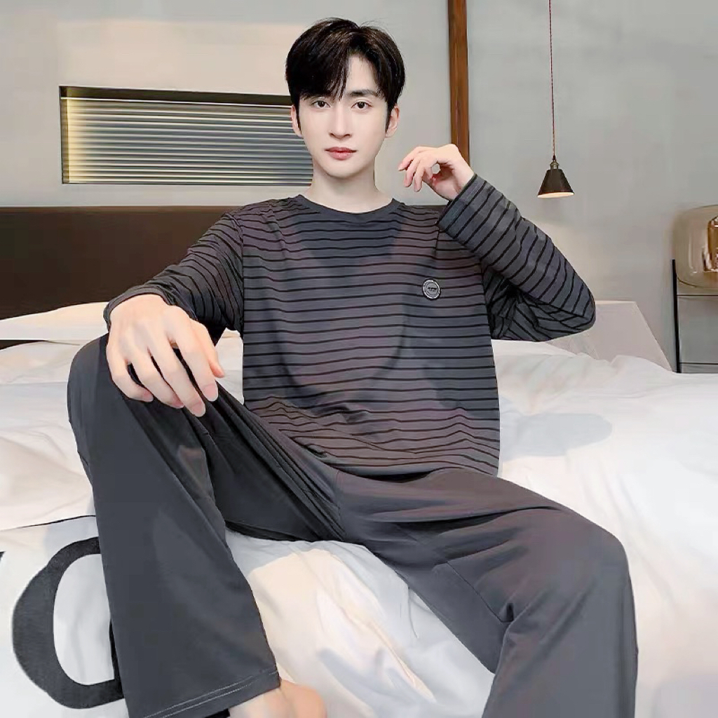 【B188】紧赛棉加厚12-25°灰色男士条纹套头休闲款长袖长裤