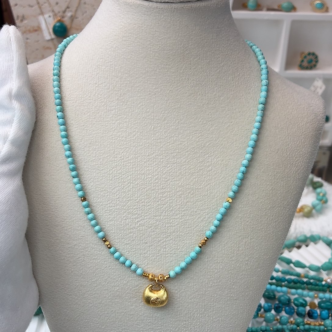 银S925镀金镶嵌绿松石项链