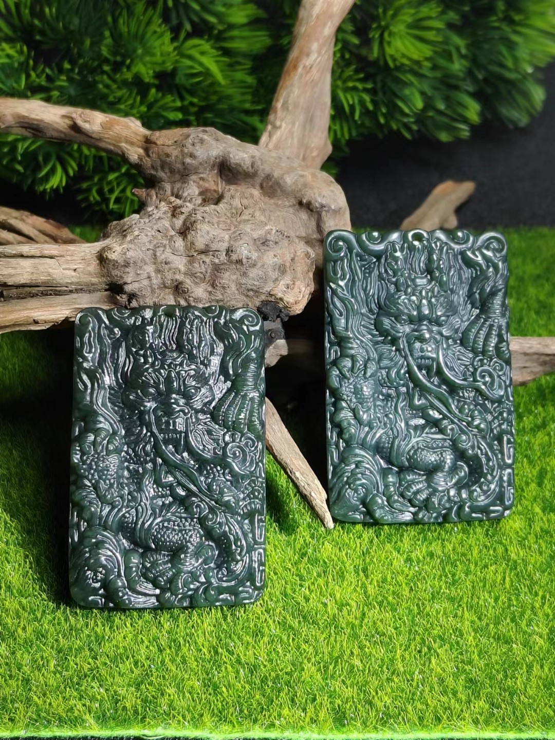 H4504【任会长珠宝】玄武青和田玉龙牌吊坠-配珠链-多样性只发一件