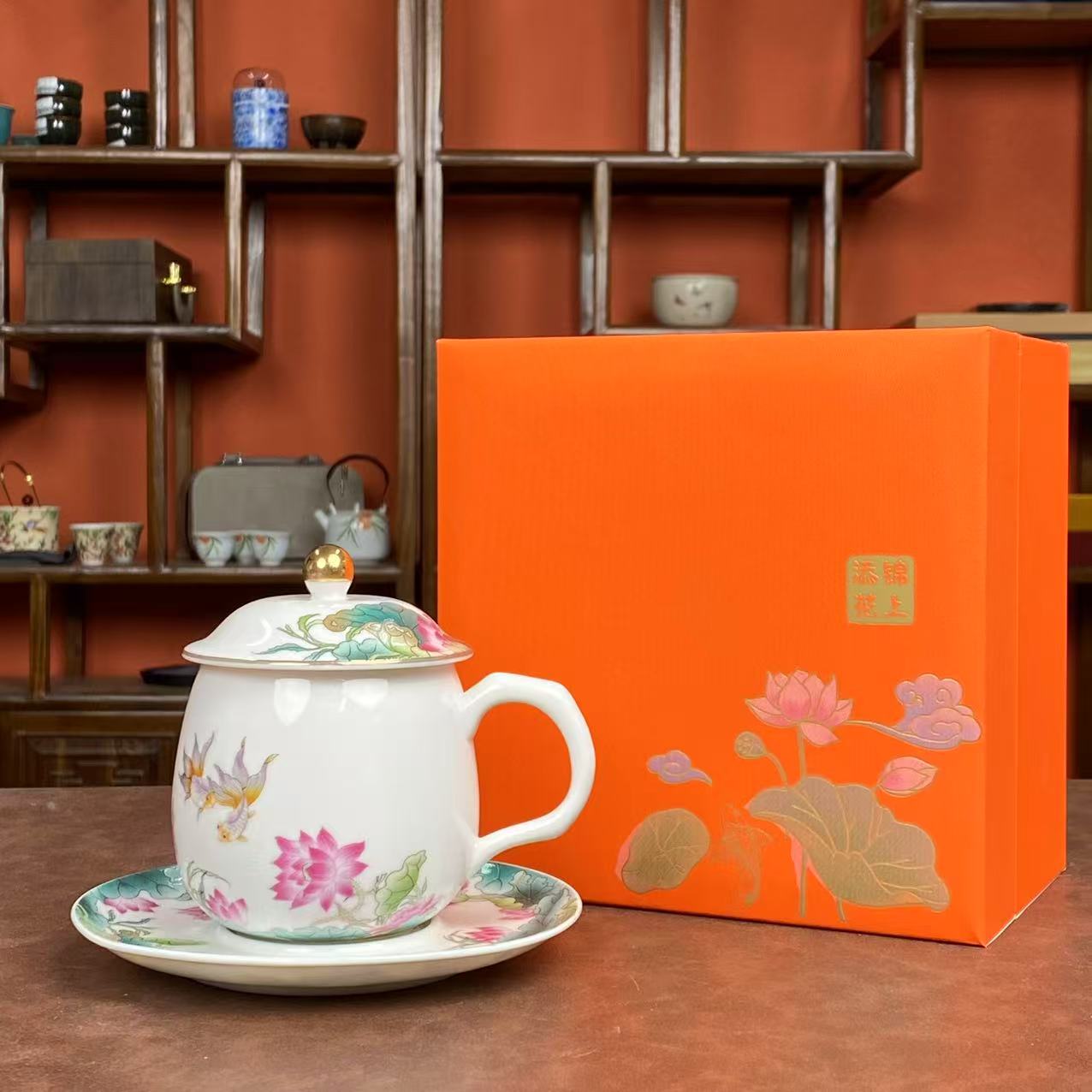 锦上添花办公马克杯 高端茶器陶瓷主人杯0188