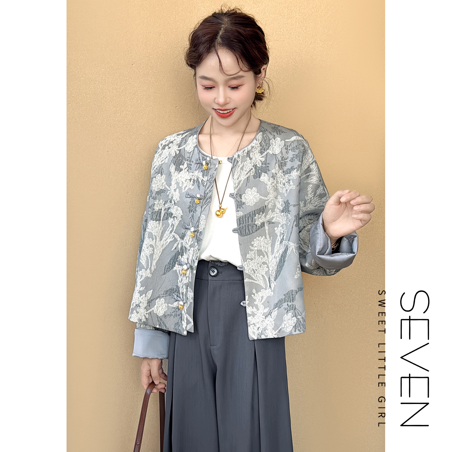 58玉锦⑧七七146小个子国风新中式提花上衣外套女2025新款小美说