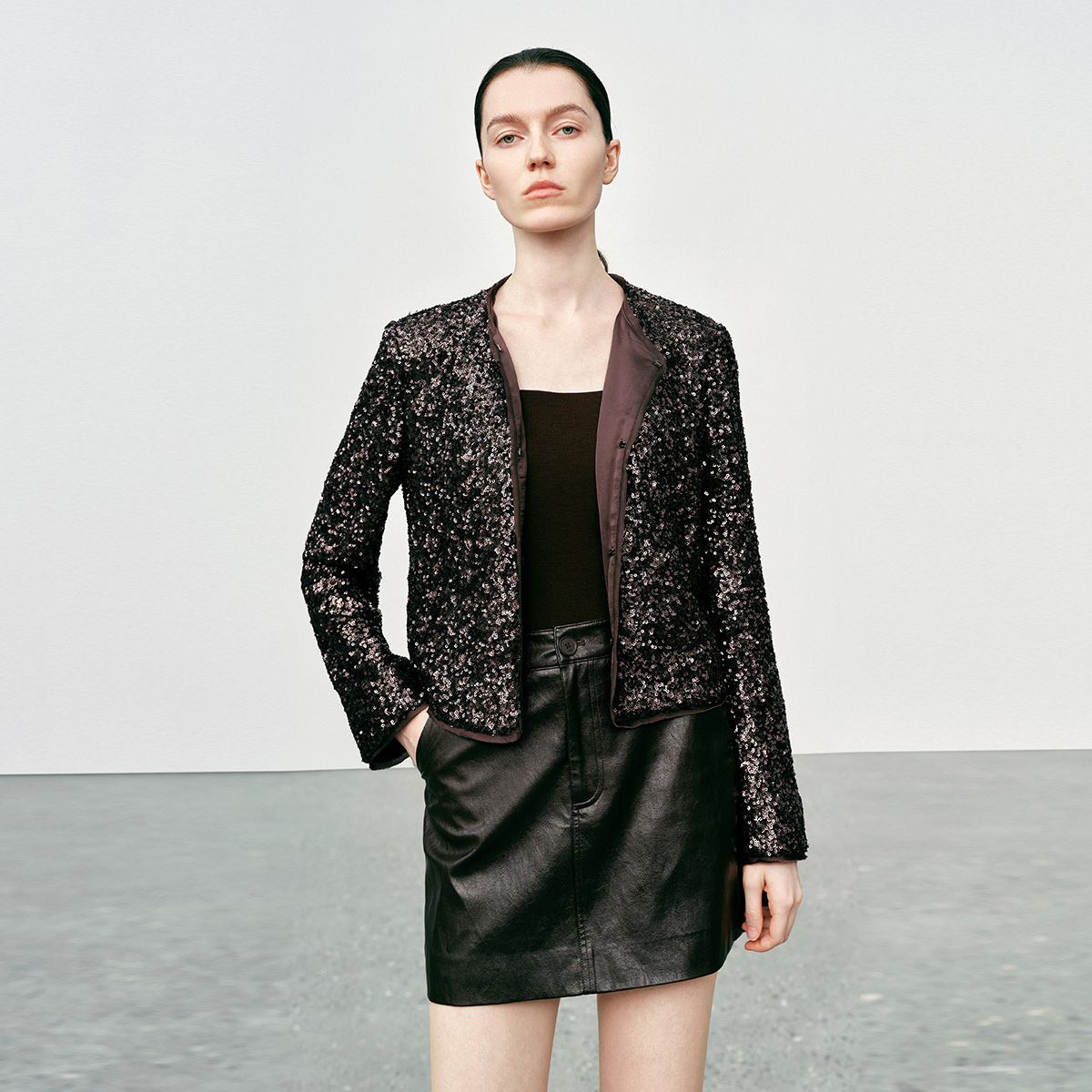 【商场同款新品】迪卡轩 小香修身亮片气质圆领常规短外套 L111311