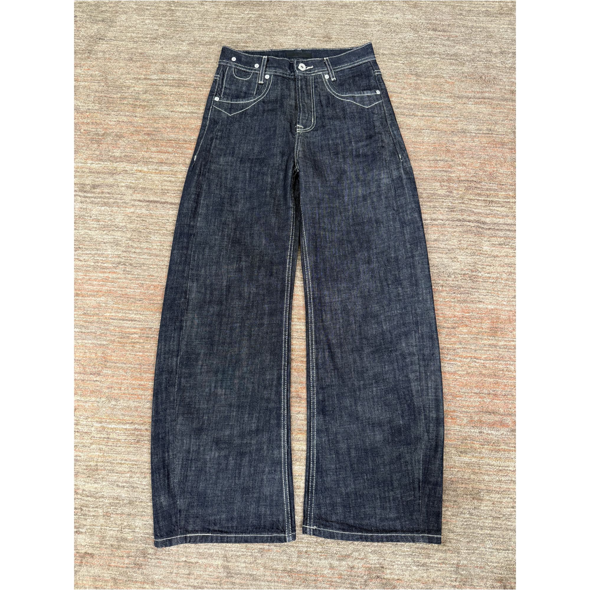 Uninhabitable 原牛蓝牛仔小弯刀裤！明线设计长裤子阔腿裤牛仔裤