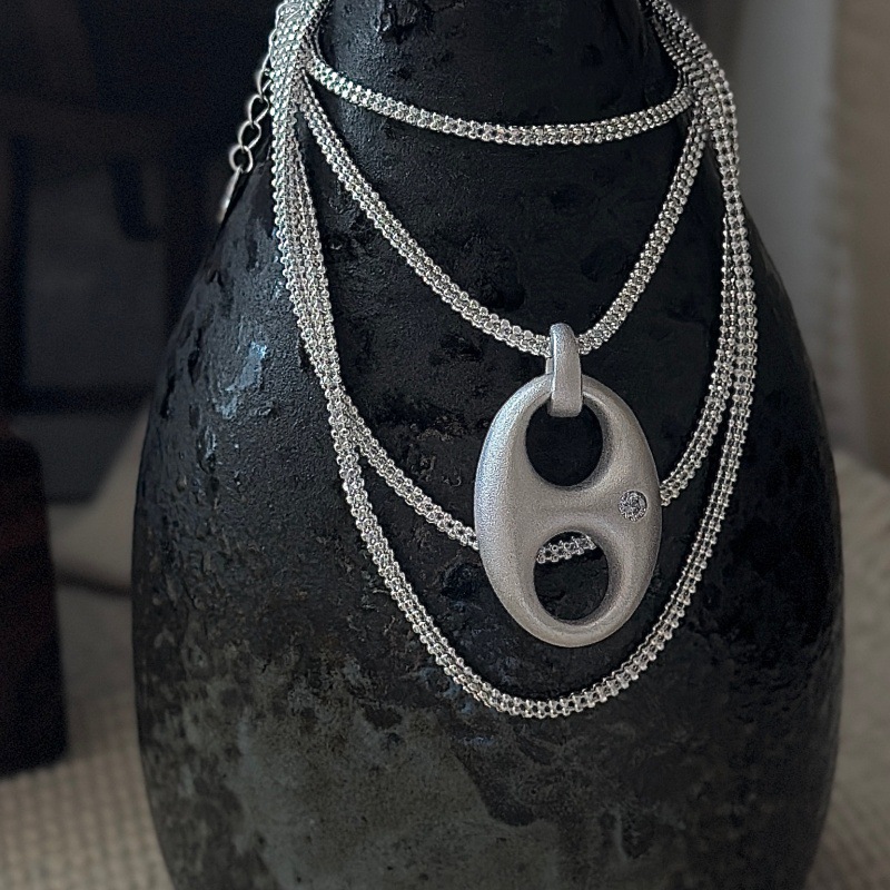 坠链均925银 韩版重工复古猪鼻子毛衣链韩国风简约时尚博主款项链