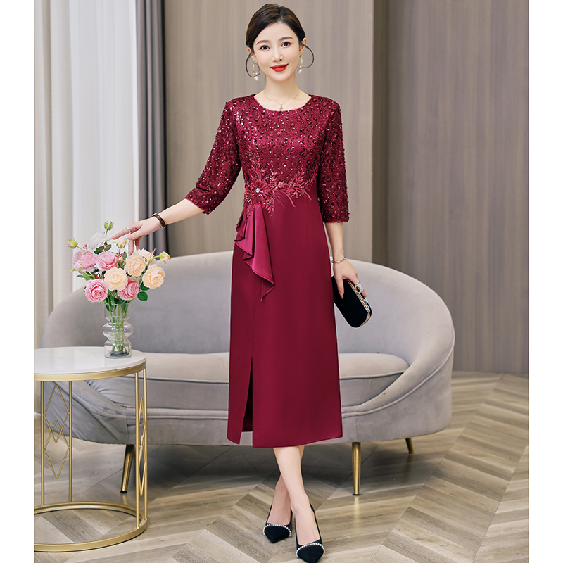 礼服小众设计师轻奢中长款遮肚子生日宴会喜婆婆喜妈妈婚宴连衣裙