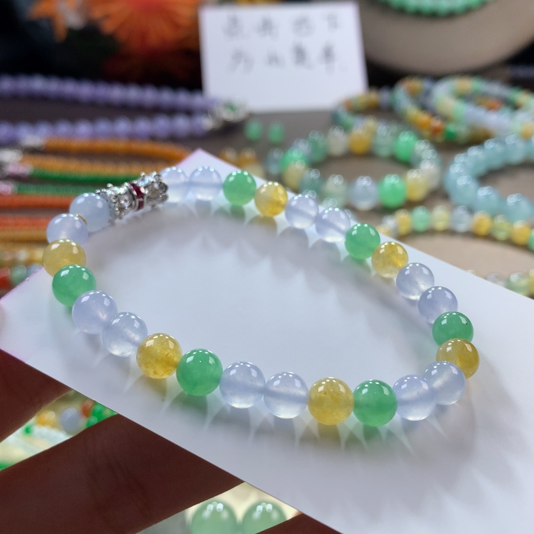 翡翠手链未镶嵌翡翠高冰多宝卡6.5+