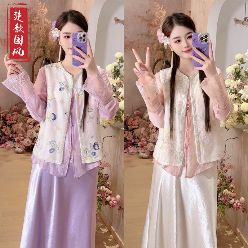 【紫雾铃兰】春夏2025新款国风马甲女装新中式圆领绣花气质薄款马夹