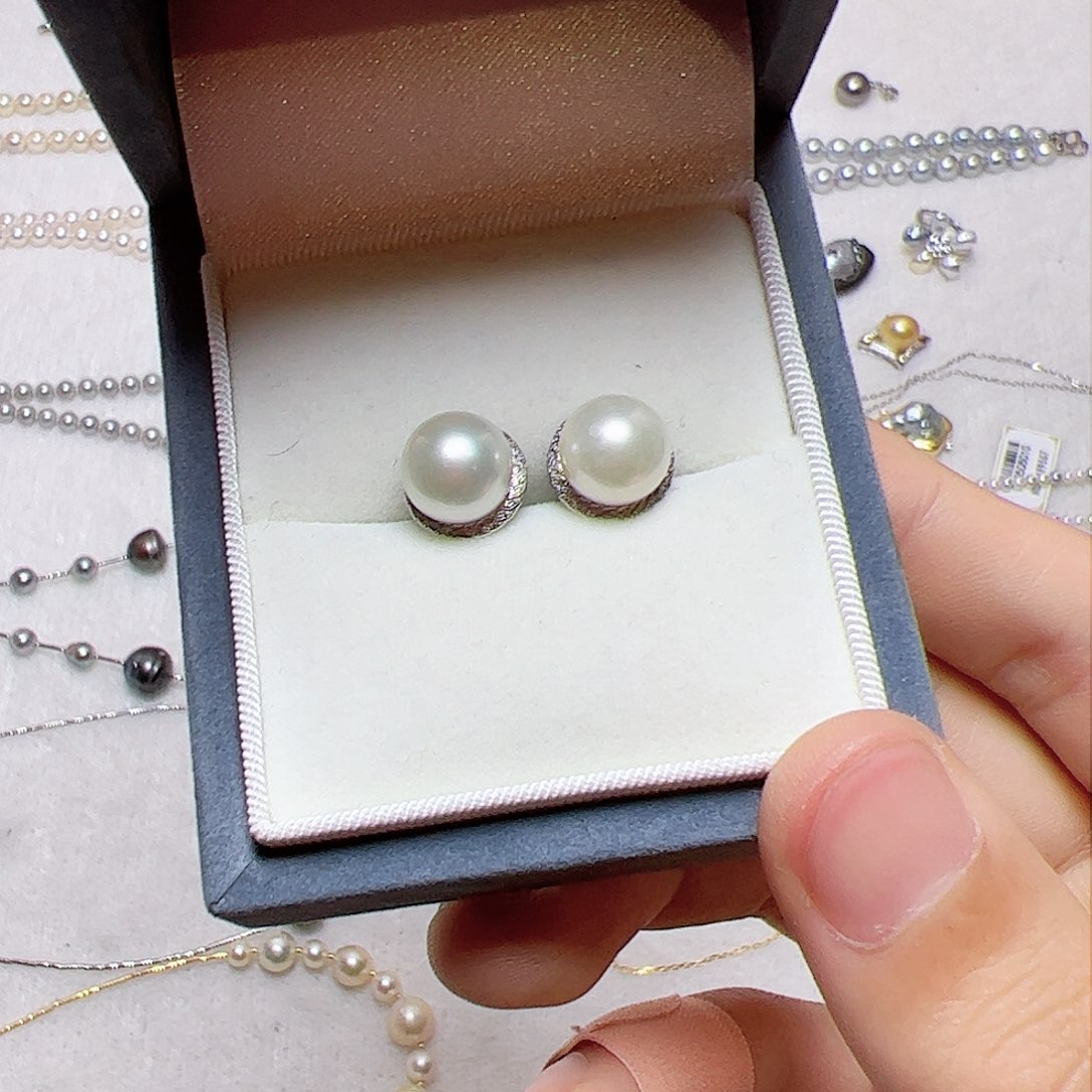 海水珍珠耳饰银S925镶嵌