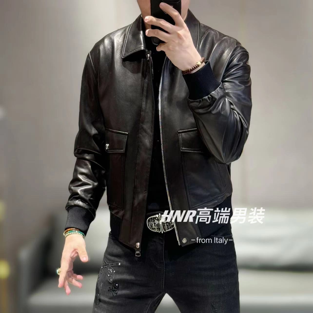 【顺丰包邮】真皮羊皮纯色翻领拉链新款高端男士时尚皮衣外套0053