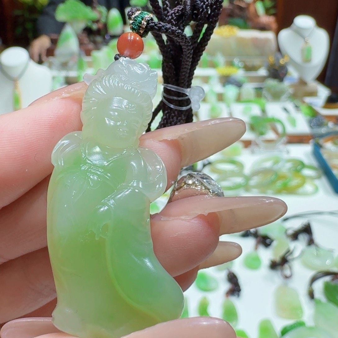 和田玉翠青唐女未镶嵌