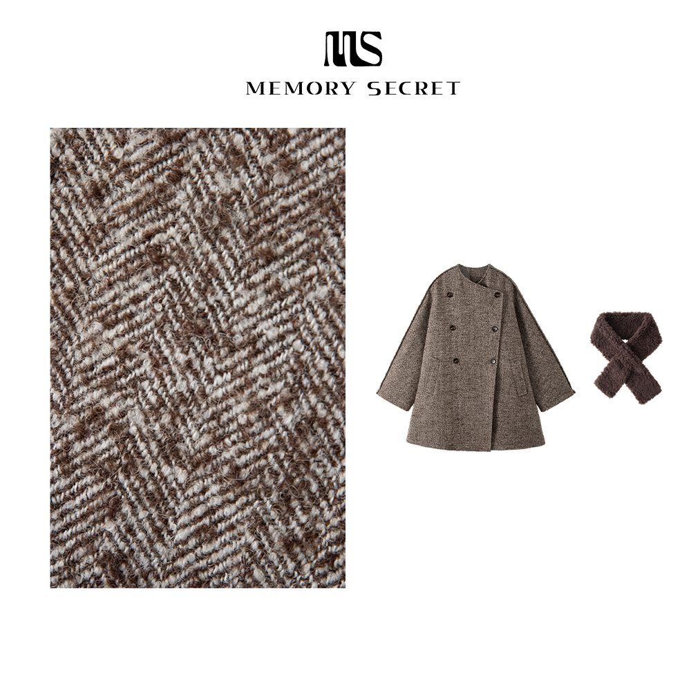 【檀香木】2025可拆卸羊毛围巾90白鹅绒羊毛花纱呢大衣MS55063055