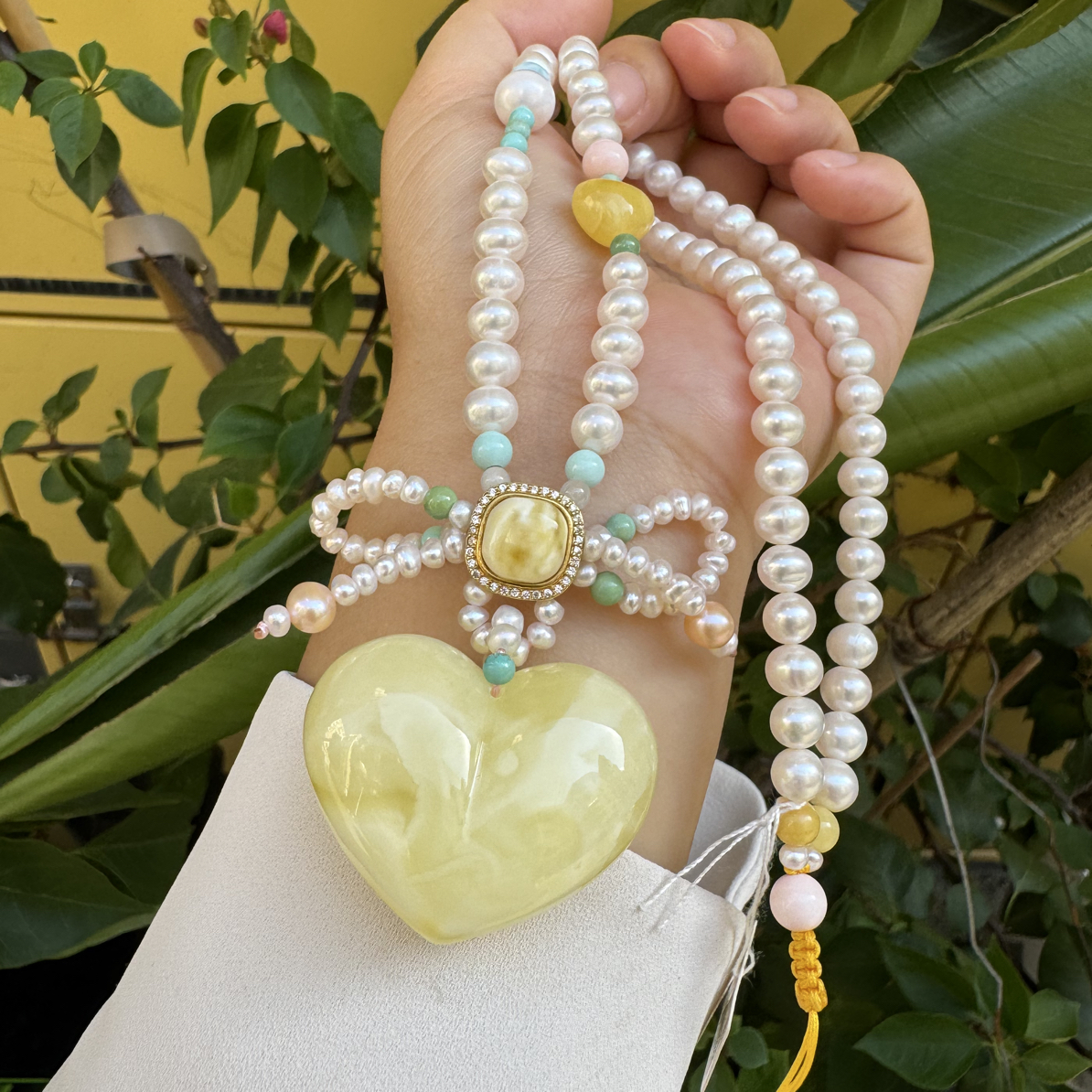 天然蜜蜡奶白爱心一套（裸重：11.29克）