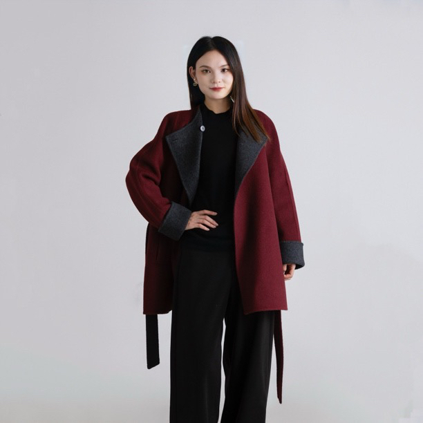 【双面撞色双面呢短大衣】显贵气！小个子秒变纸片人｜慵懒系通勤战袍