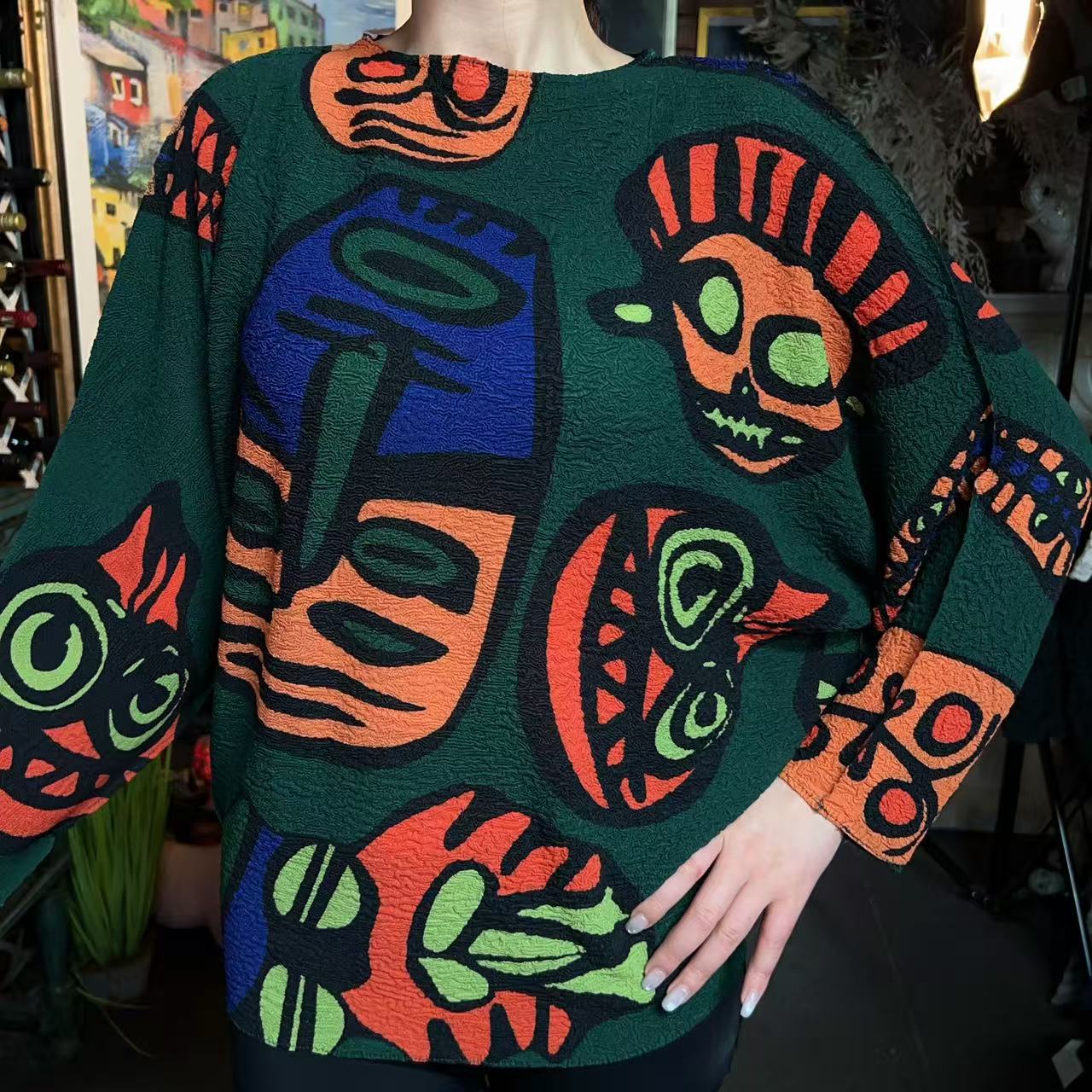 高端欧洲站褶皱2025秋季新款洋气时尚印花气质亲肤宽松T恤JJ