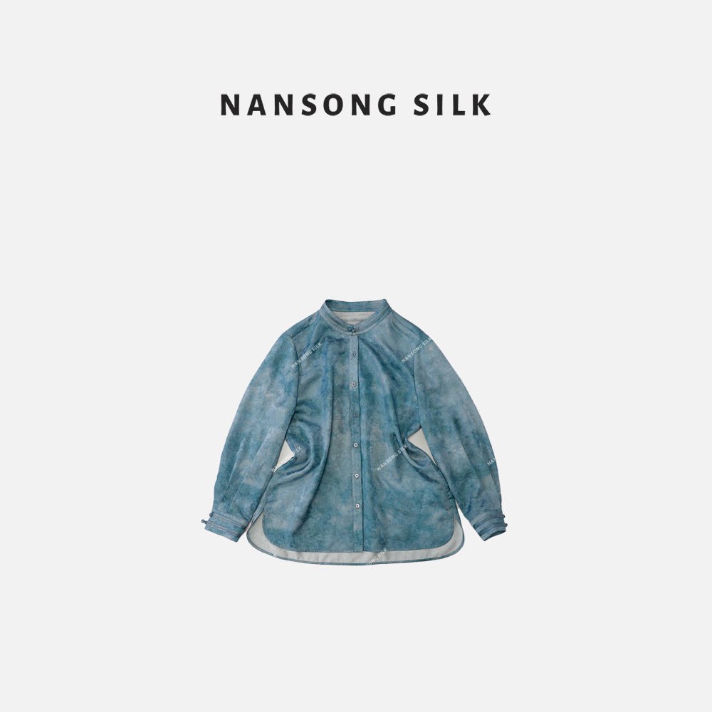 【靛荀】品牌新款桑蚕丝立领国风长袖宽松显瘦上衣436115