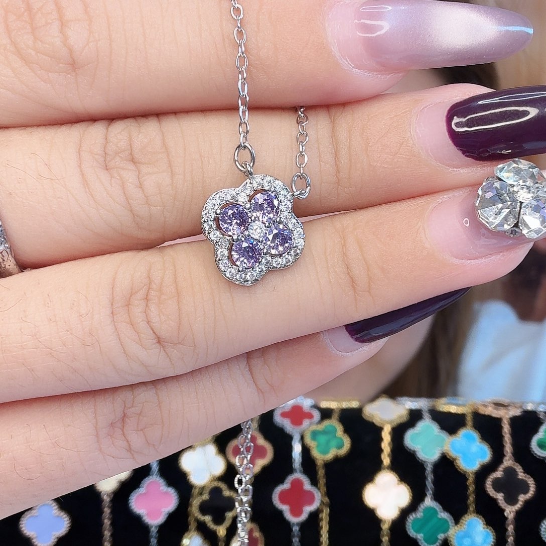 花岗石纯铜锡合金纯铜四叶草项链