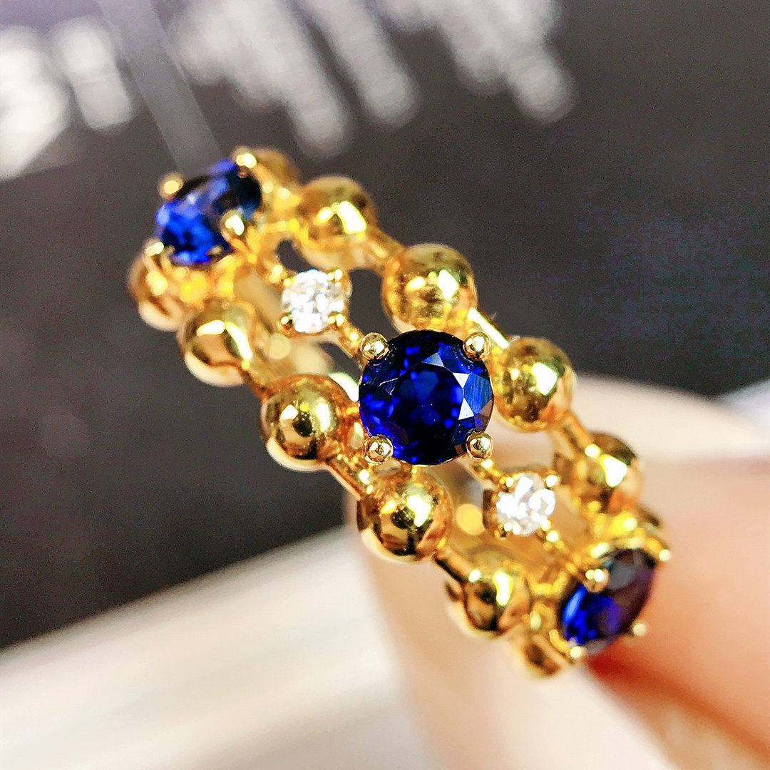 蓝宝石戒指/1ct天然蓝宝石18K金钻石附证#GZ