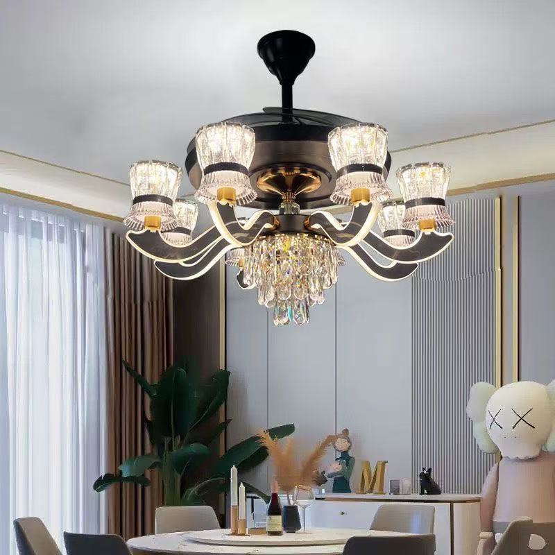 包安装2025新款风扇客厅灯轻奢水晶吊扇吊灯客厅大气高档隐形吊灯