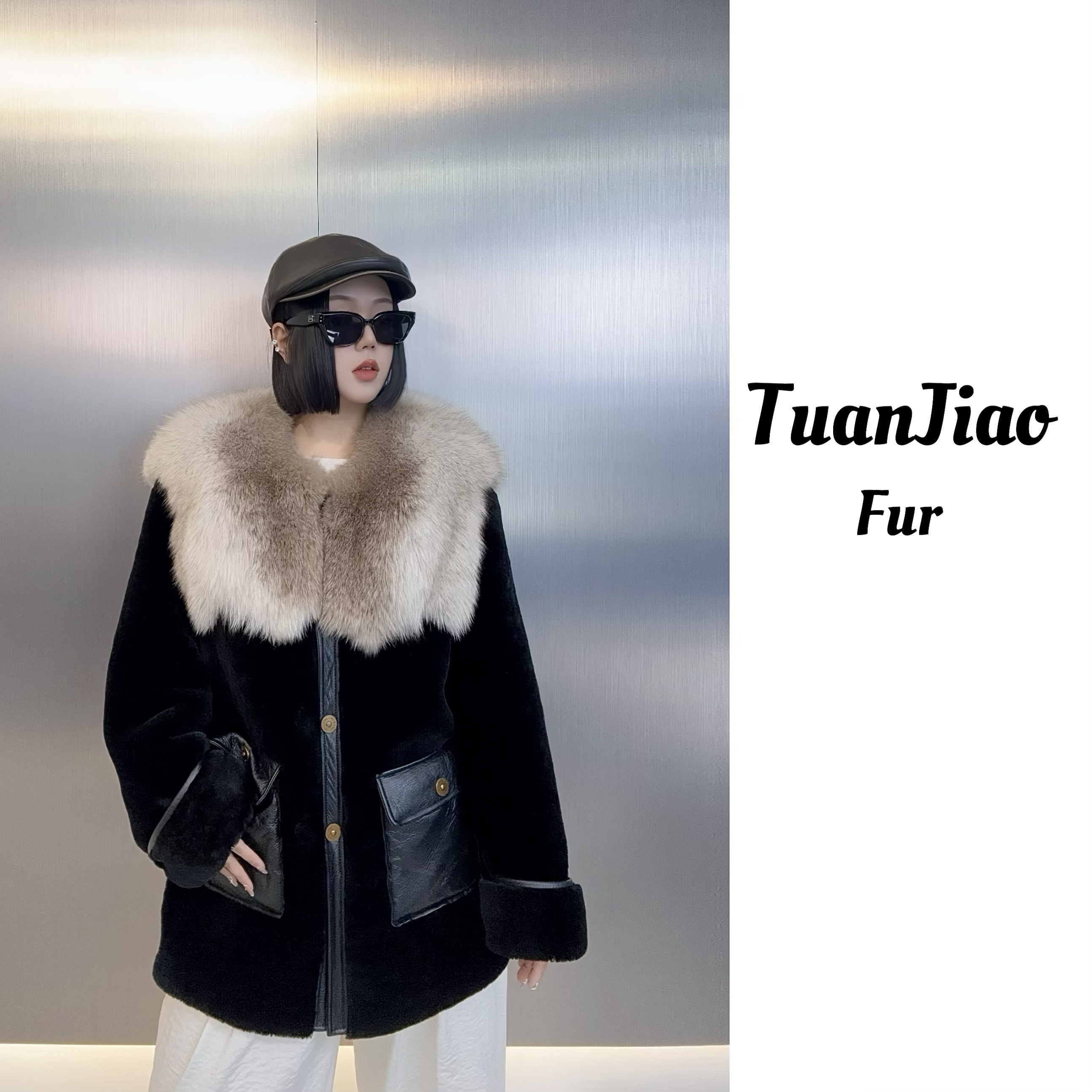 Tuan jiao 老钱风巨显瘦大码贵气百搭皮毛一体女外套23930