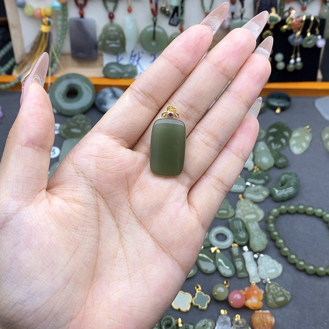 和田玉银S925镶嵌吊坠(不含链)