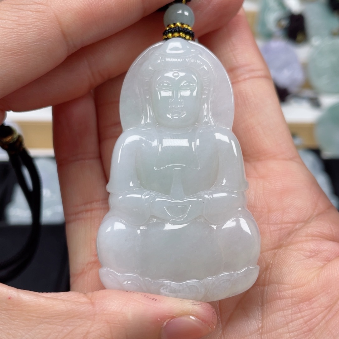 翡翠颈饰未镶嵌天然翡翠A货观音2号