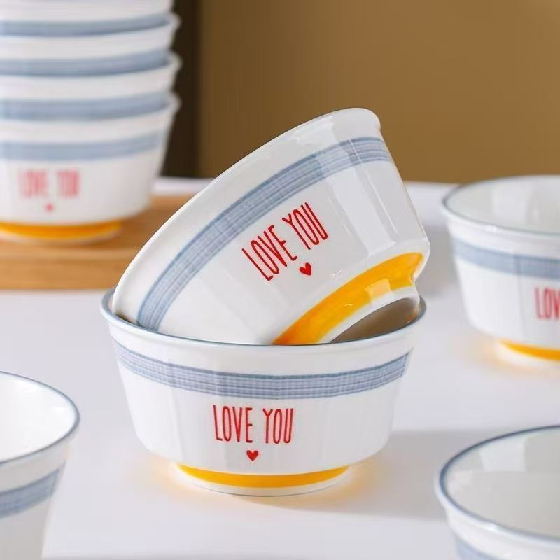 【10只装】心心相印4.5英寸米饭碗喝粥碗陶瓷高温釉下彩陶瓷餐具