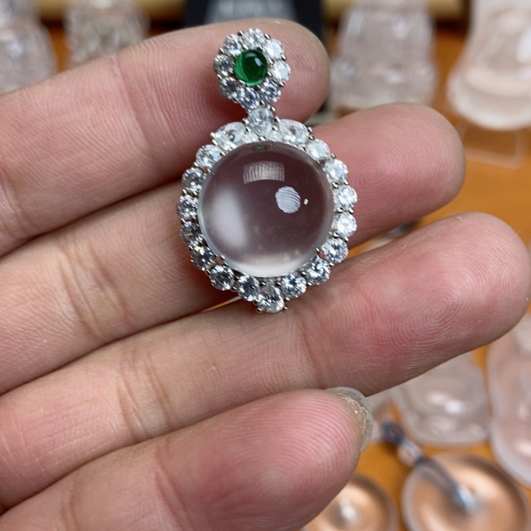 石英质玉银S925镶嵌吊坠