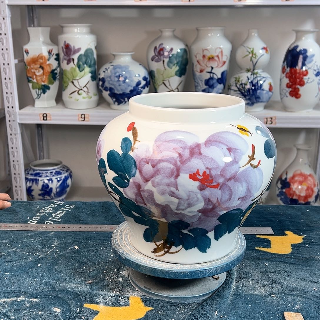 摆件景德镇陶瓷大口紫牡