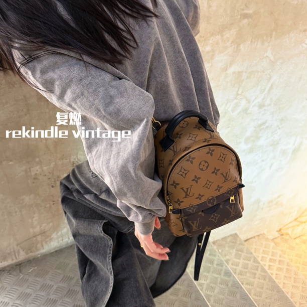 95新 LouisVuitton/路易威登 复燃精选/老花焦糖拼色mini双肩包