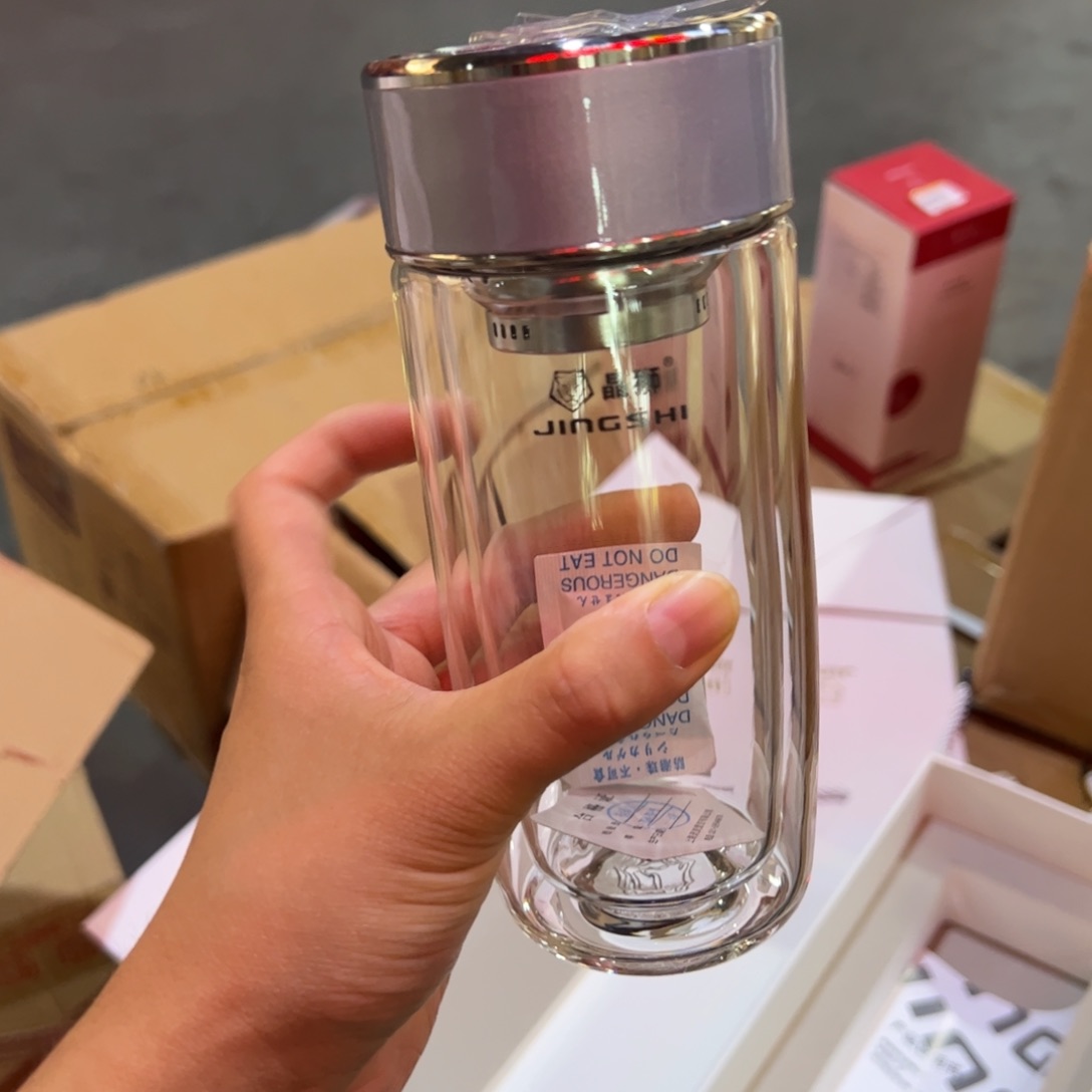 晶双层玻璃杯280提环紫罗兰玻璃杯鹅蛋呗