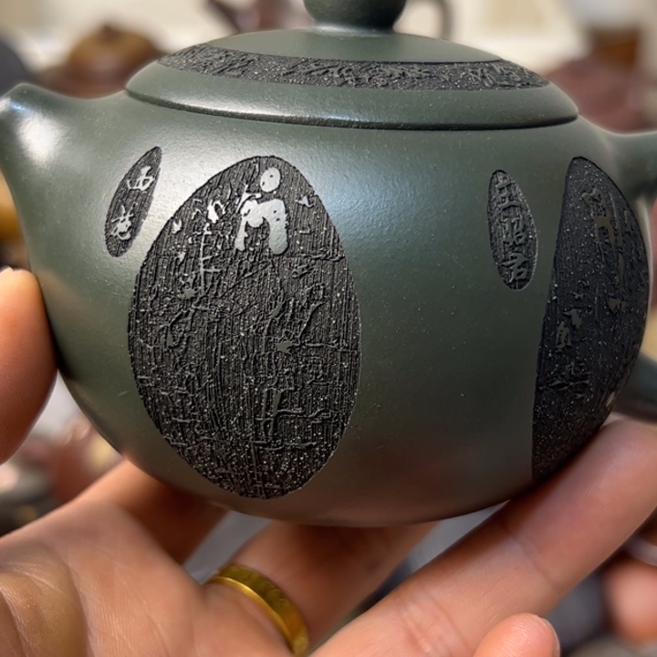 紫砂茶壶紫砂壶微瑕人物不清晰