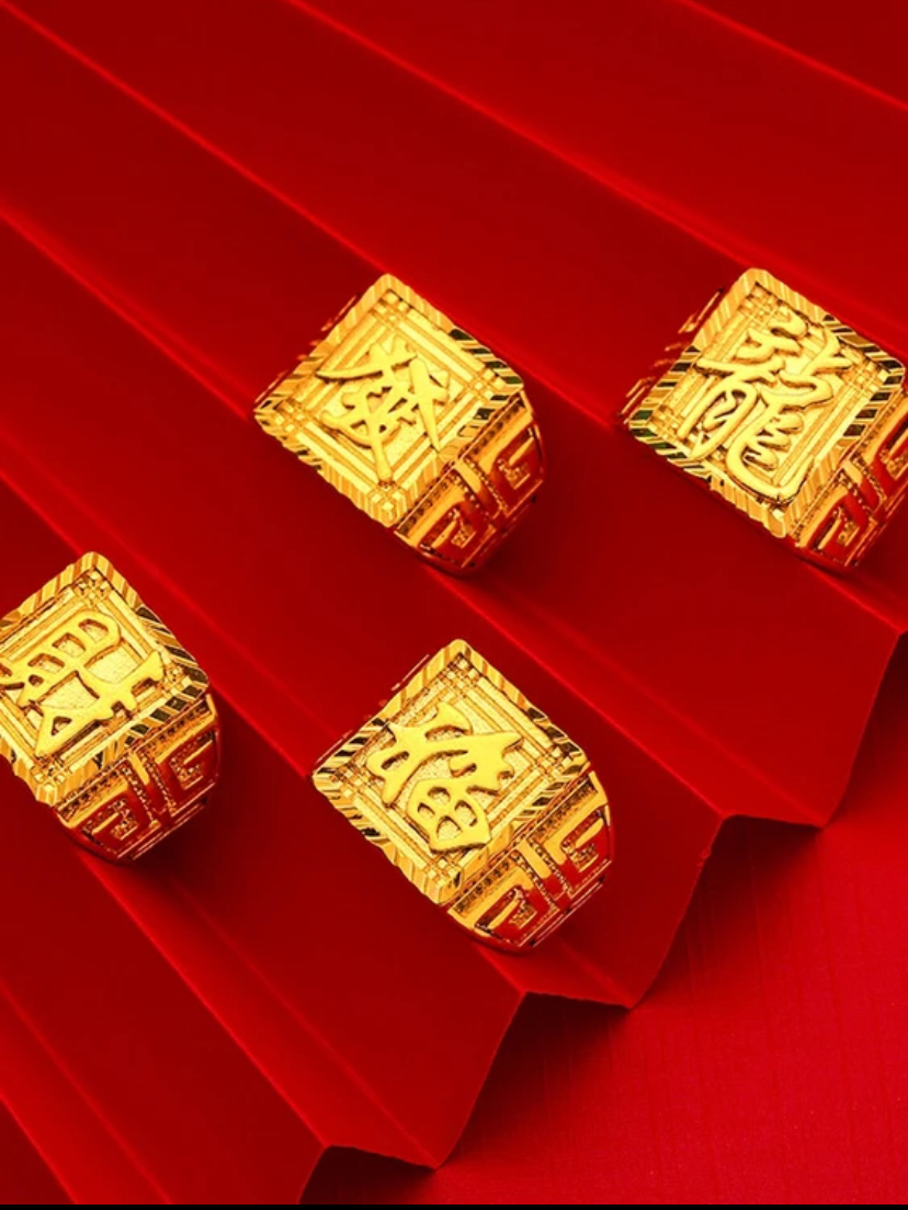合金戒指  矿金 新款【发财福戒指】男款挂坠时尚大气可调节金色