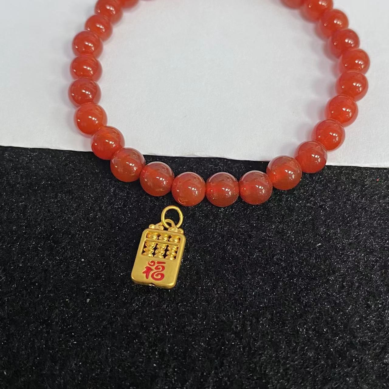足金999 福字算盘红色玛 瑙手串@@A229