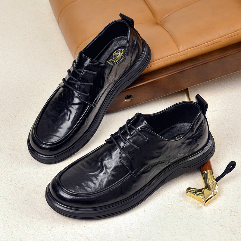 1733新款男士皮鞋男系带平底休闲商务潮流韩版软底软面时尚百鞋子